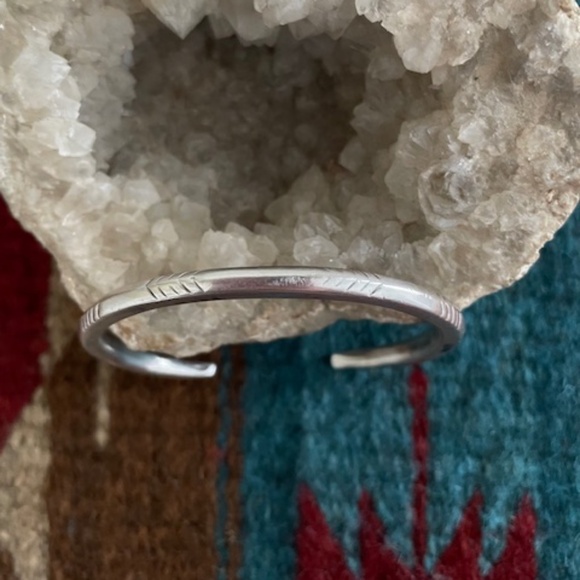 Navajo Jock Favour Stamped Silver Coin Cuff Bracelet